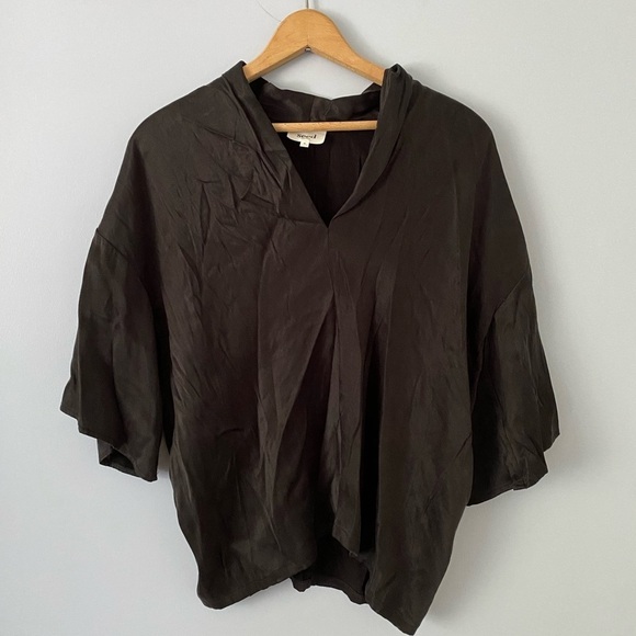 Seed Heritage Top Women's Size 8 Black 3/4 Sleeve Lyocell & Viscose Blend V Neck - Picture 1 of 8